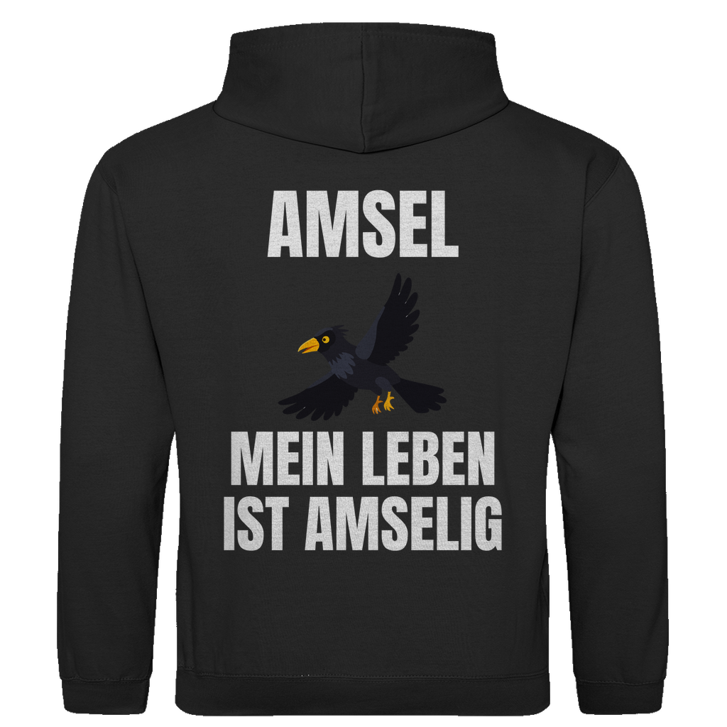 Amsel – mein Leben ist amselig – lustiger Hoodie (Backprint)