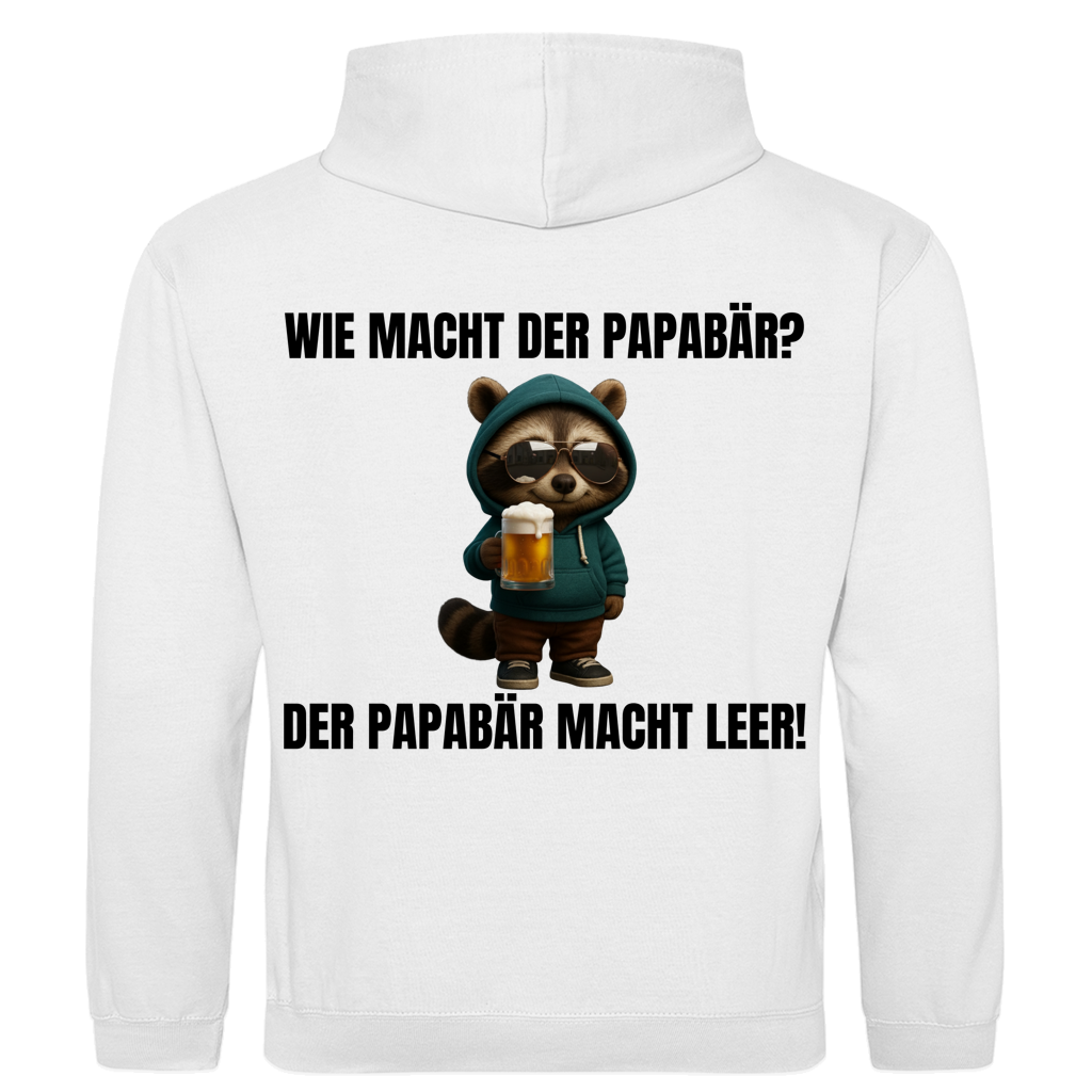 Wie macht der Papabär? – Der Papabär macht leer! – lustiger Hoodie (Backprint)