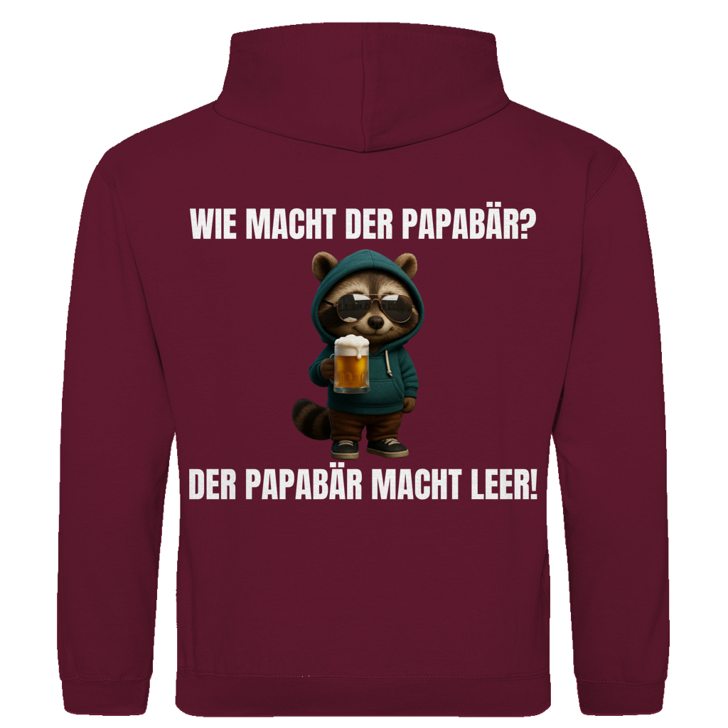 Wie macht der Papabär? – Der Papabär macht leer! – lustiger Hoodie (Backprint)