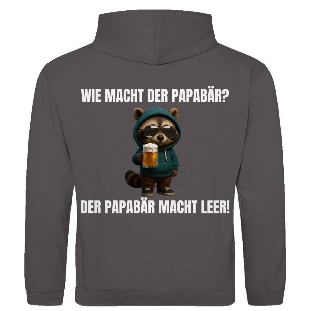 Wie macht der Papabär? – Der Papabär macht leer! – lustiger Hoodie (Backprint)