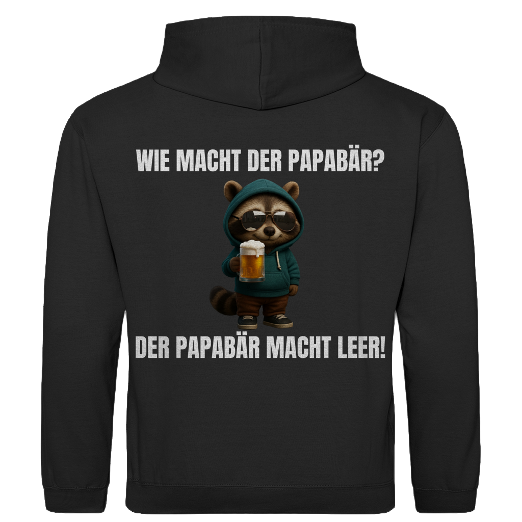 Wie macht der Papabär? – Der Papabär macht leer! – lustiger Hoodie (Backprint)
