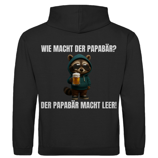 Wie macht der Papabär? – Der Papabär macht leer! – lustiger Hoodie (Backprint)