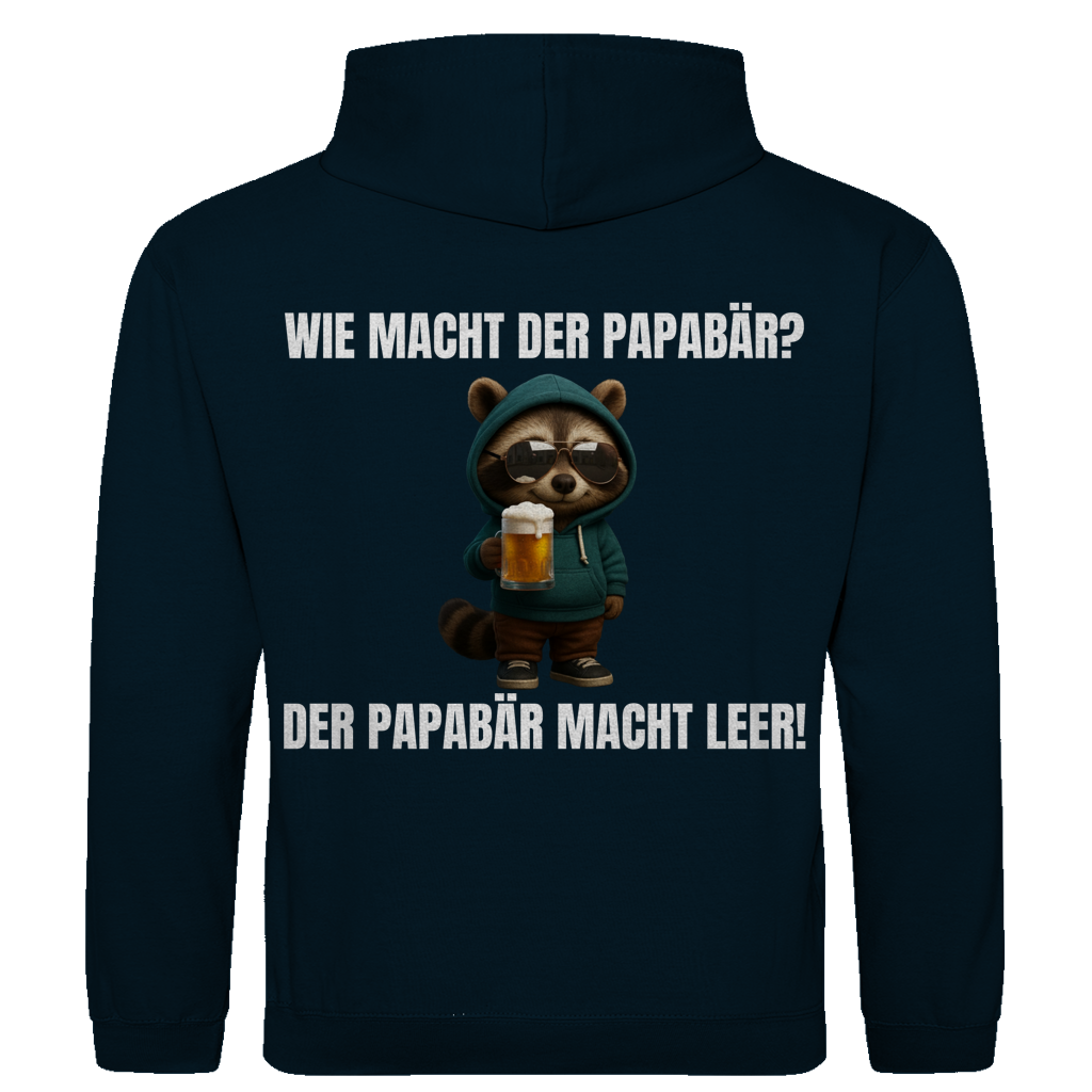 Wie macht der Papabär? – Der Papabär macht leer! – lustiger Hoodie (Backprint)