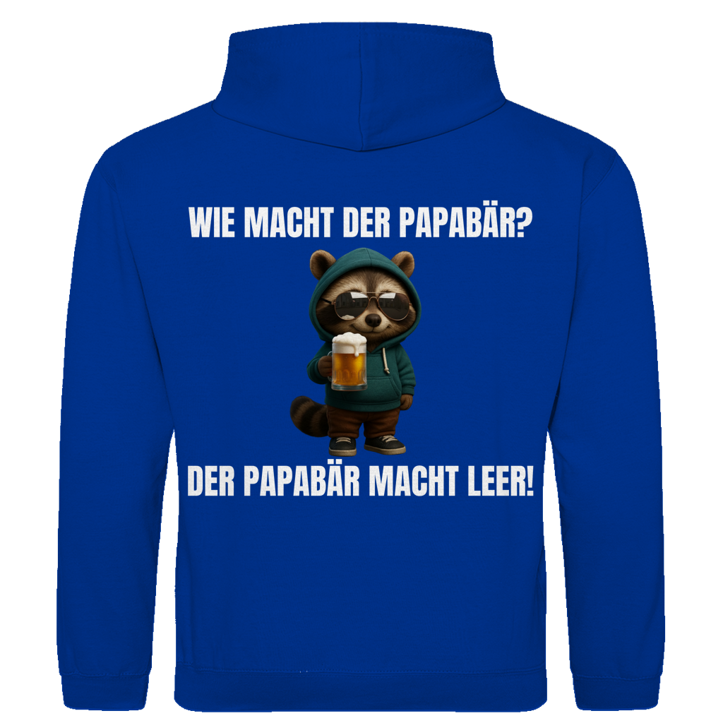 Wie macht der Papabär? – Der Papabär macht leer! – lustiger Hoodie (Backprint)