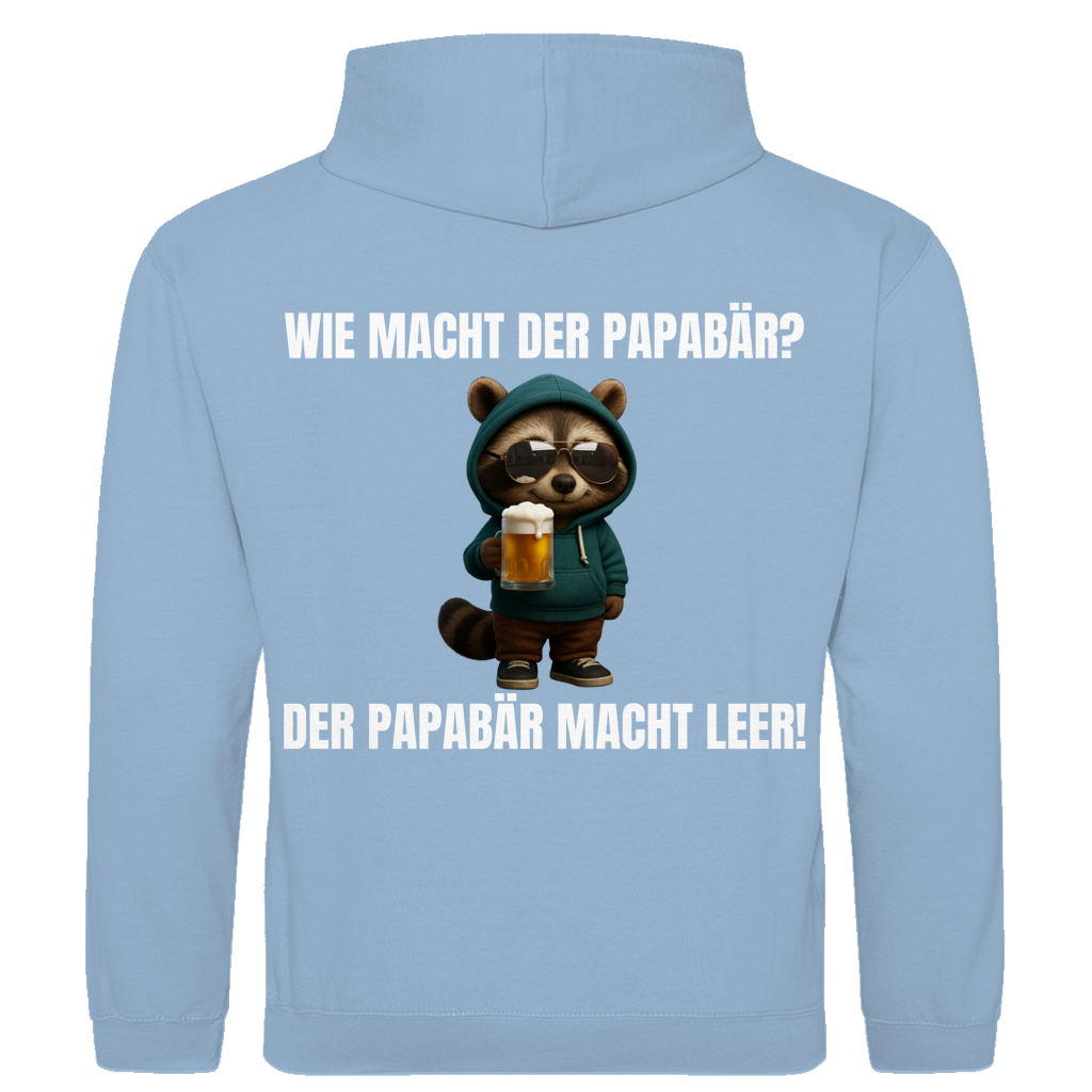 Wie macht der Papabär? – Der Papabär macht leer! – lustiger Hoodie (Backprint)