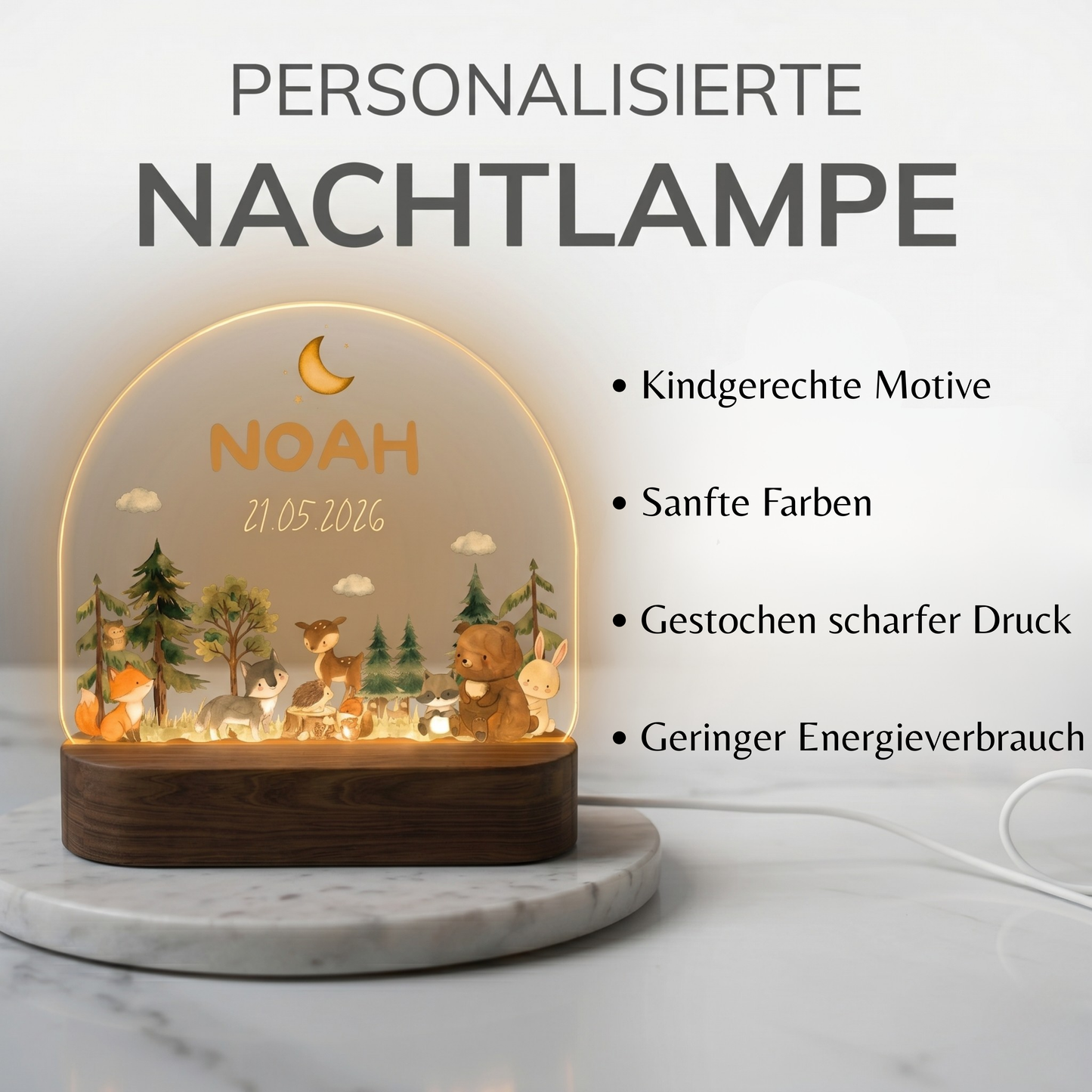 Personalisiertes Nachtlicht Kinder - Niedliche Waldtiere