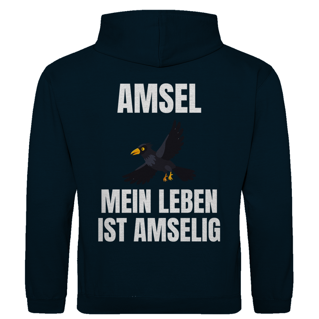 Amsel – mein Leben ist amselig – lustiger Hoodie (Backprint)